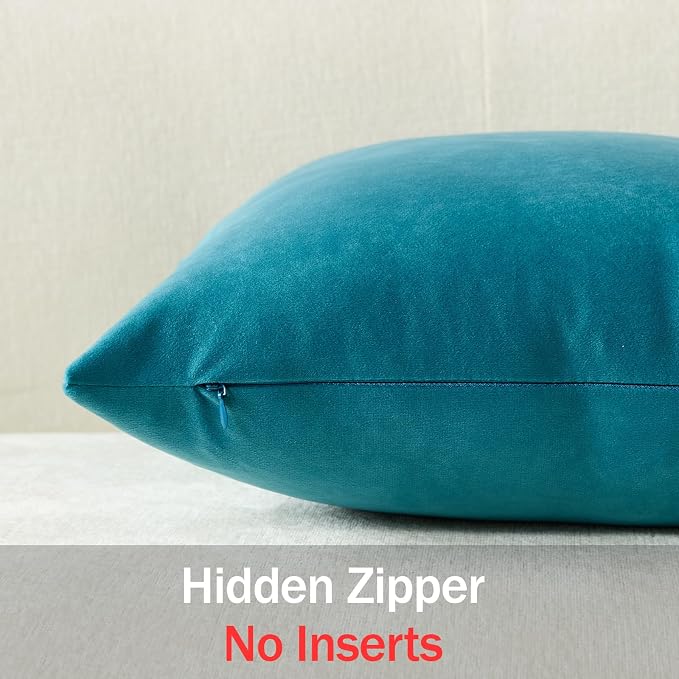 Euro Sham Covers 24x24 Turquoise: Pack of 2 Cozy Soft Velvet Square Modern Luxury Decorative Throw Pillow Cases for Sofa Couch Living Room Bed Home Decor