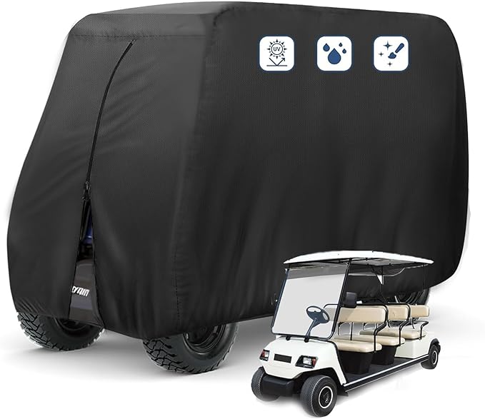 FLYMEI Golf Cart Cover Waterproof, 420D Fabric Universal Fits for Most Brand 2/2+2/4/4+2 Passengers Yamaha, Honda, Club Car, EZGO Golf Cart