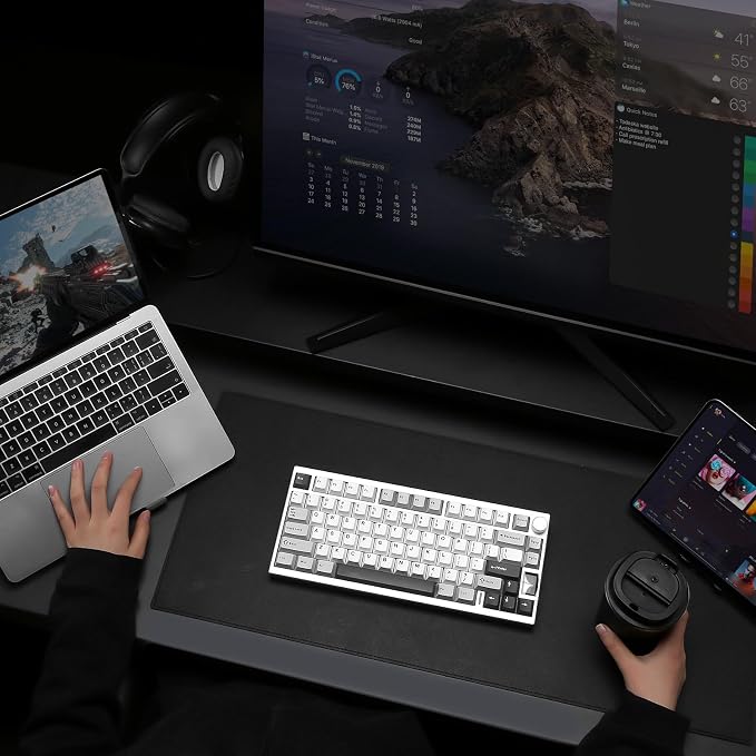 YUNZII AL80 75% Wireless Aluminum Mechanical Keyboard(Silver,Gateron Zero) | QMK/VIA, Smart LCD Display and Knob, Hot Swap, Gasket Structure, BT/2.4G/USB-C, RGB Keyboard for Gaming/Win/Mac