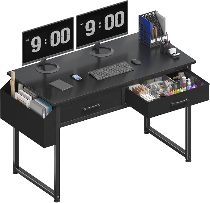 DLisiting Computer Desk with Fabric Drawers for Home Office Bedroom, 40 Inch Small Gaming Desk with 2 Drawers, Study Writing Table PC Desks, Black
