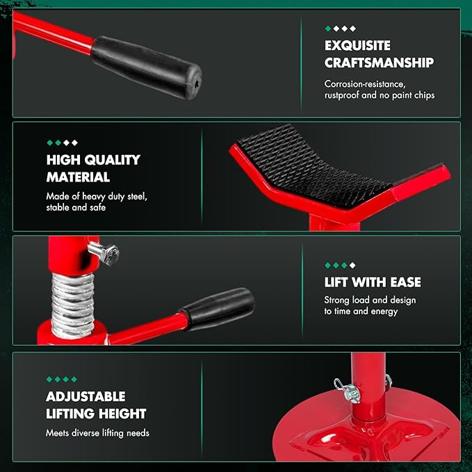 SCITOO Underhoist Support Stand Under Hoist Jack Stand Car Lift 0.5 Ton 1,000 lbs Capacity Supports Vehicle Spin Handle Self-Locking Threaded Screw Red