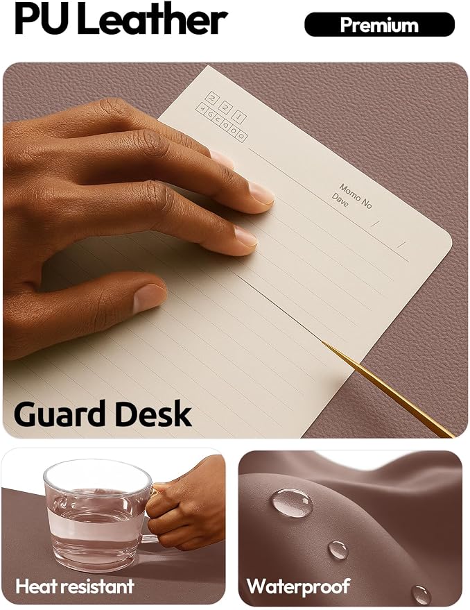 YSAGi Desk Protector&Blotter, Non-Slip Waterproof Leather Mouse Pad | Shields Scratches, Stains, Spills, Heat & Scuffs; Suede Non-Slip; Easy-Clean; Comfy Writing/Typing, 31.5" x 15.8",Chocolate