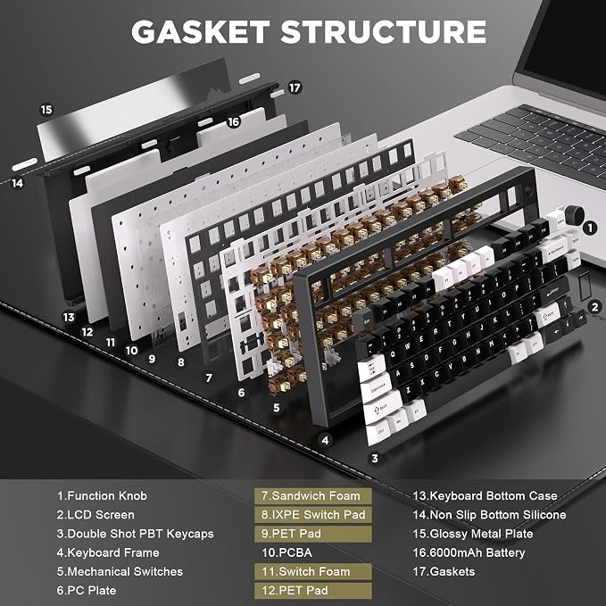 YUNZII AL80 75% Wireless Aluminum Mechanical Keyboard(Black, Cocoa Cream) | QMK/VIA, Smart LCD Display and Knob, Hot Swap, Gasket Structure, BT/2.4G/USB-C, RGB Keyboard for Gaming/Win/Mac