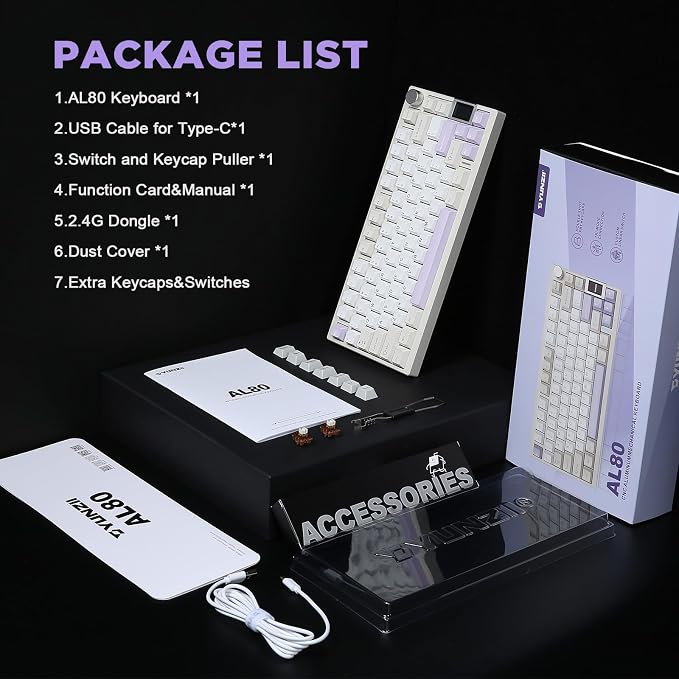 YUNZII AL80 75% Wireless Aluminum Mechanical Keyboard(Beige, Gateron Zero) | QMK/VIA, Smart LCD Display and Knob, Hot Swap, Gasket Structure, BT/2.4G/USB-C, RGB Keyboard for Gaming/Win/Mac