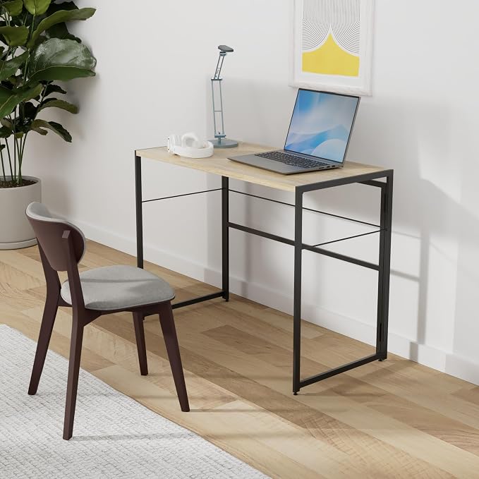 Furinno Riau No Tool/No Assembly/Folding Metal Frame Computer Desk, Sonoma Oak/Black, 39 Inch