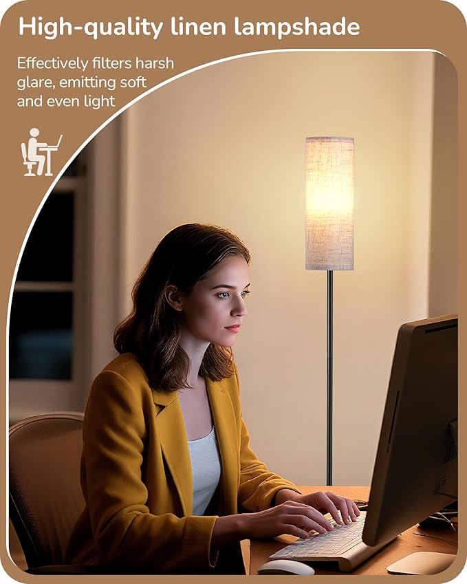 EDISHINE Floor Lamps for Living Room, 63.7in Minimalist Standing Lamp with 9W LED Bulb, 3 Color Temperature, Modern Corner Lamp for Bedroom, Nursery, Office, Foot Pedal Switch, Black