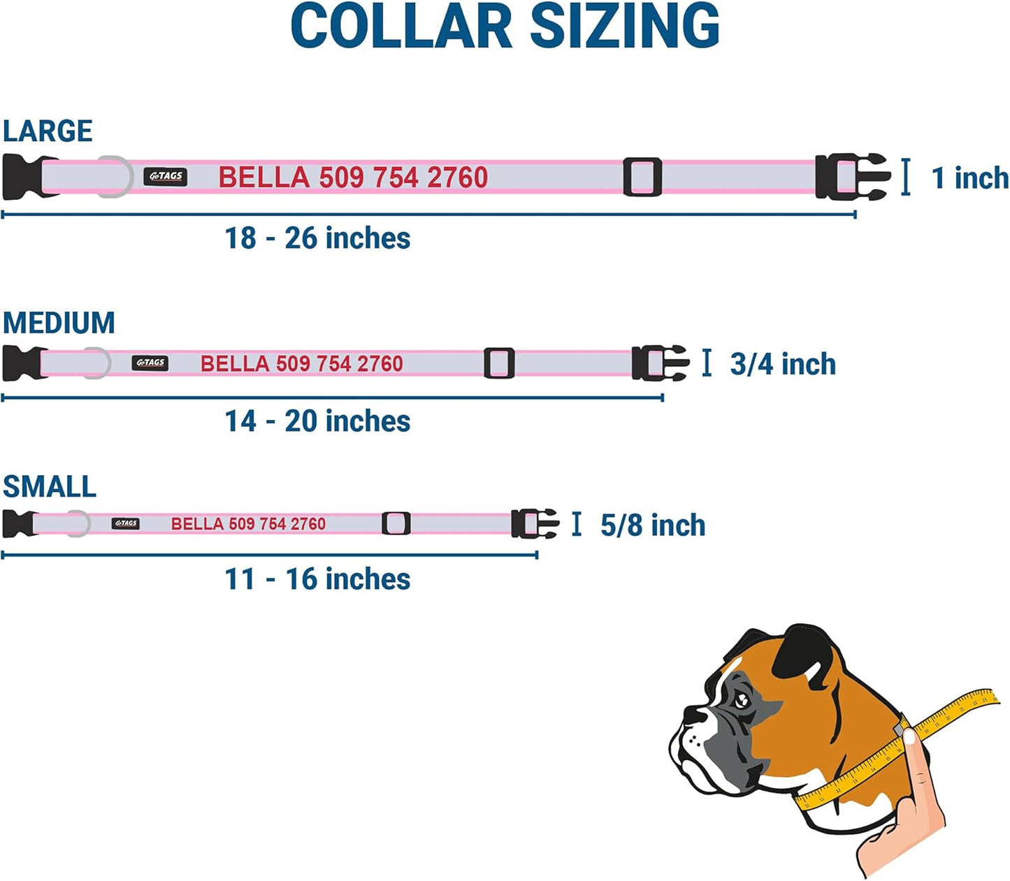 GoTags Reflective Personalized Dog Collar with Nameplate, Adjustable Dog Collar with Custom Engraved Steel Slide On Pet ID Tag, Silent, No Noise Dog Tag for Large Medium or Small (Pink, Large)