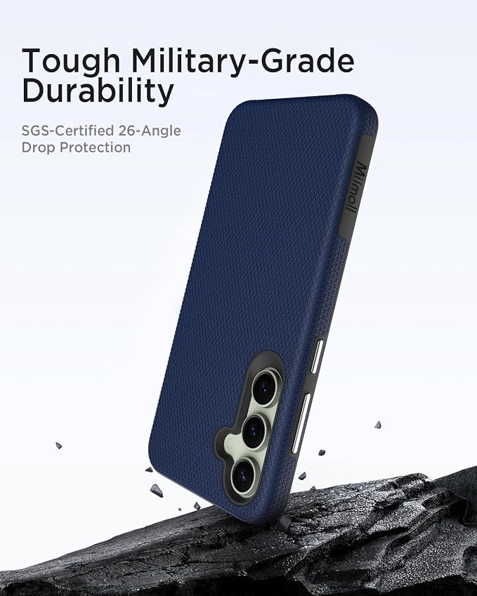 Miimall Rugged Case for Samsung S24 FE, Dual Layer Protection, Military Shockproof, Anti-Slip, Anti-Scratch, Tough Full Body Heavy Duty Slim Case, Dark Blue