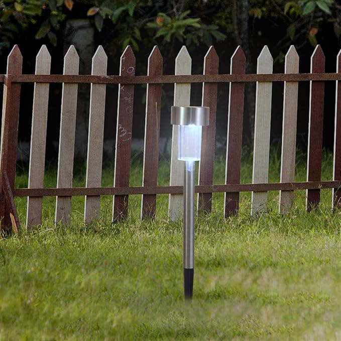10 Pcs Outdoor Solar Pathway Lights,Stainless Steel LED Landscape Lighting,Outdoor Waterproof Solar Garden Lights,Outdoor Decorative Lighting,with Auto On/Off,for Patio Yard Lawn Path (Cool White)
