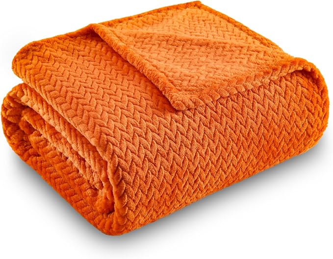 NEWCOSPLAY Fleece Leaves Pattern Twin Blanket, Orange, 60"x80" | Super Soft Throw Blanket, Lightweight Cozy Bed Sofa Blanket, Premium Silky Flannel Fleece, Travel Blanket for All Season Use