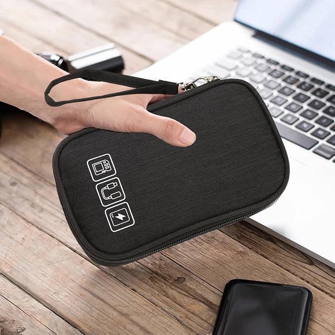 3Pcs Electronic Organizer Travel Case,Waterproof Cord Organizer Travel Cable Organizer Bag Portable Small Travel Tech Storage Pouch for Cord Charger Phone Earphone SD Card Cables Power Bank Card,Black