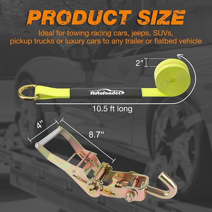 Tire Tie Down Straps with Swivel J Hook-10,000lbs Break Strength-2" x 10ft Heavy Duty Wheel Straps for Car,Trailer, SUV-4 Pack Side by Side Tie Downs with Storage Bag