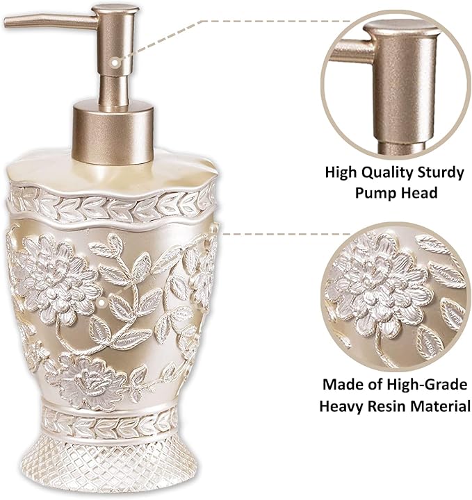 Zahari Home 4pc Rose Vine Bathroom Accessories Sets Lotion Pump, Tumbler, Tooth Brush Holder and Soap Dish Unique Design Beige Bathroom Set