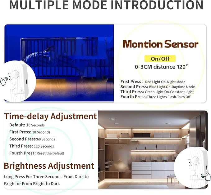 5V Motion Sensor Dimmable USB Rechargeable COB LED Strip Lights,Built-in 1500mAh Battery,Three Modes,6.56FT/2M,Warm White 3000K,320LEDs/M,Night for Closet,Wardrobe,Bed,Stairs,Kitchen