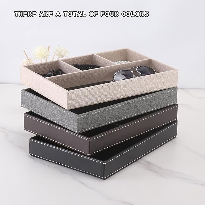 Desktop Storage Organizer, Nightstand or Dresser Organizer, Valet Tray, Entry Table Organizer, Modern bedside Box,PU Leather Drawer Storage Organizer Decorative Trays.