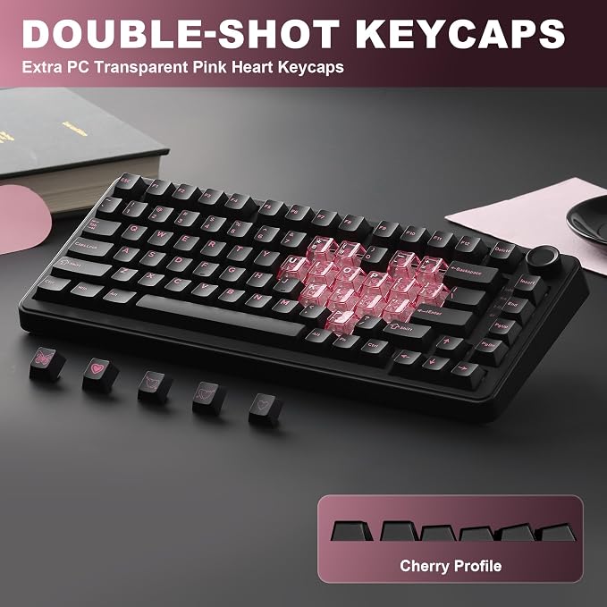YUNZII B75 PRO 75% Wireless Mechanical Keyboard (Black Heart, CocoaV2) | Hot Swap Keyboard with Knob, Gasket Mount, Creamy Pre-lubed Switch for Smooth Typing, BT/USB-C/2.4G, for Gaming