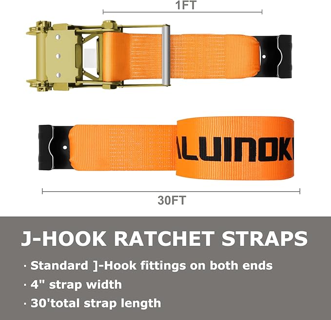 4 Pack 4 inch Kinedyne Straps Flatbed 4x30 Truck Strap with Flat Hook for Flatbed Trailer Winch Strap Heavy Duty 4 inch Ratchet Straps Flatbed Orange