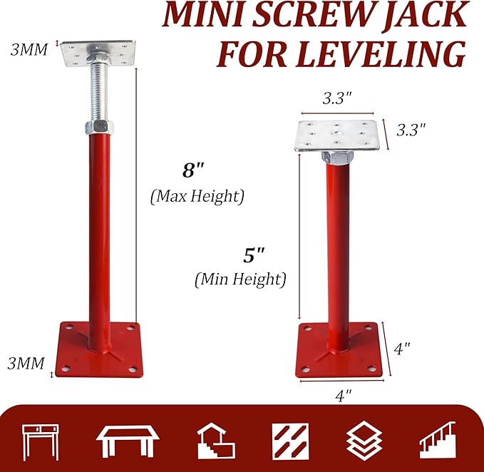 Floor Jacks Screw Jacks, Heavy Duty Basement Support Jack, Adjustable House Jacks for Leveling Crawlspace, 5"-8" Height Range, Mini Post Pole House Jacks for Temporary Support