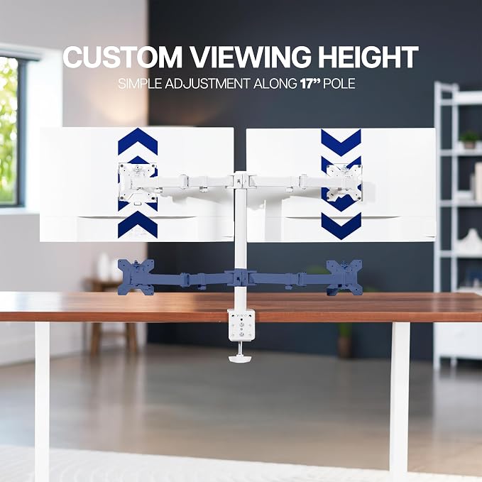 VIVO Dual Monitor Desk Mount for 13 to 30 inch Screens, STAND-V002W | White, Articulating, Adjustable Monitor Arm, Grommet or C-Clamp Mounting, Computer Stand for 2 Monitors, Holds 22 lbs Each
