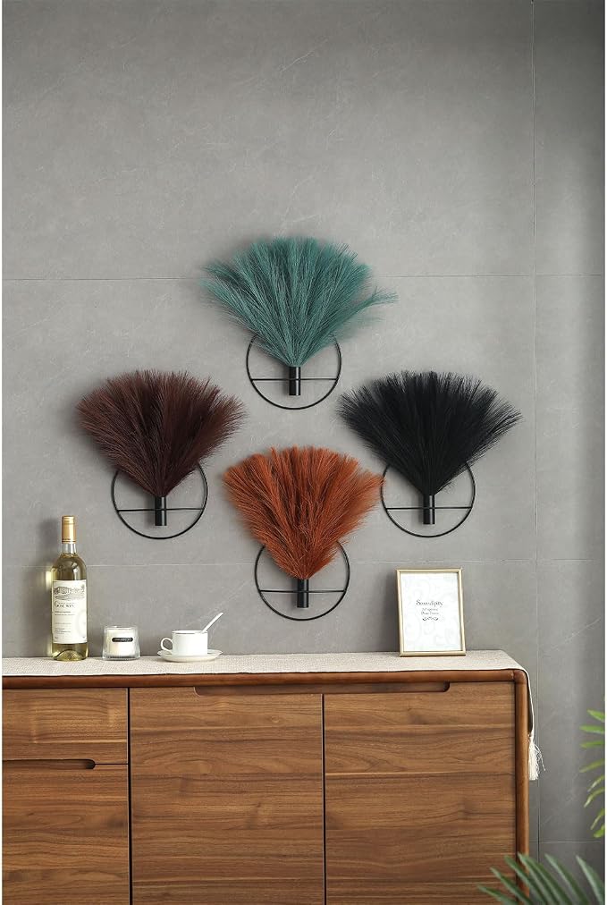 Pretty Jolly Boho Pampas Wall Decor Gold Metal Wall-Mounted Art | Morden Artificial Greenery Display，2 Pack Hanging Planter For Living Room, Bedroom, Bathroom, Dining room