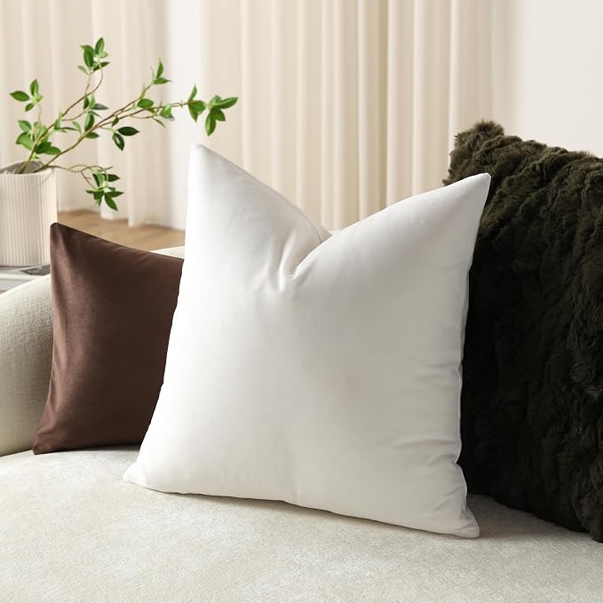 Throw Pillow Covers 22x22 Ivory White: Pack of 2 Cozy Soft Velvet Square Modern Luxury Decorative Throw Pillow Cases for Sofa Couch Living Room Bed Home Decor