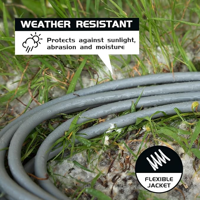 Indoor Outdoor Extension Cord Weatherproof, UL Certified, 16 Gauge 6FT Grey 3 Prong Heavy Duty, 16/3 SJTW 13A Power Cord for Outdoor Lights, Appliances, Lawn