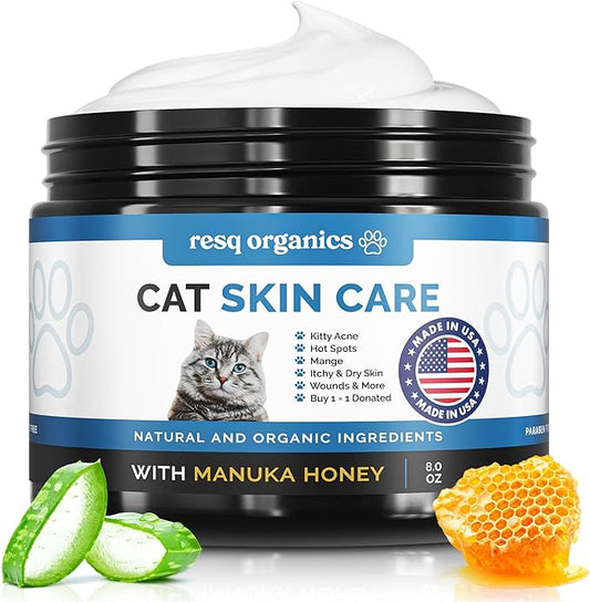 Cat Paw Balm Cat Cream 8 oz: Hot Spot Treatment for Cats Dermatitis, Mange Treatment, Cat Itchy Skin Relief for Dry Skin, Pet Wound Care, Natural Allergy Relief with Manuka Honey, Aloe Vera, Vitamin E