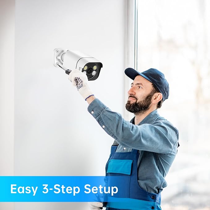 4K Security Camera System, 4pcs 2K PoE Wired Turret Cameras with Human Detection and 2 Way Talk, Color Night Vision, 8MP 4CH NVR with 1TB Hard Drive for 24/7 Local Recording, No Subscription (4 CAM)