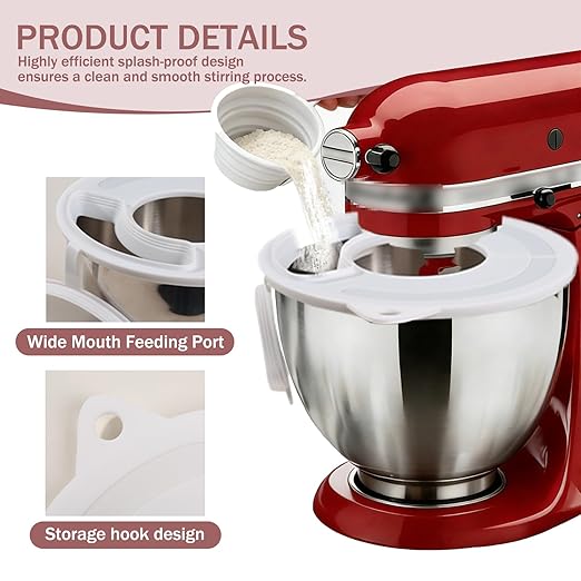 2Pcs Flour Funnel for Kitchen Mixer Bowl Cover Set, Compatible with Kitchen 4.5-5 Tilt-Head Stand Mixer, Anti-Splash Baking Accessories, Dishwasher Safe Comes with Brush, Shovel, Scraper