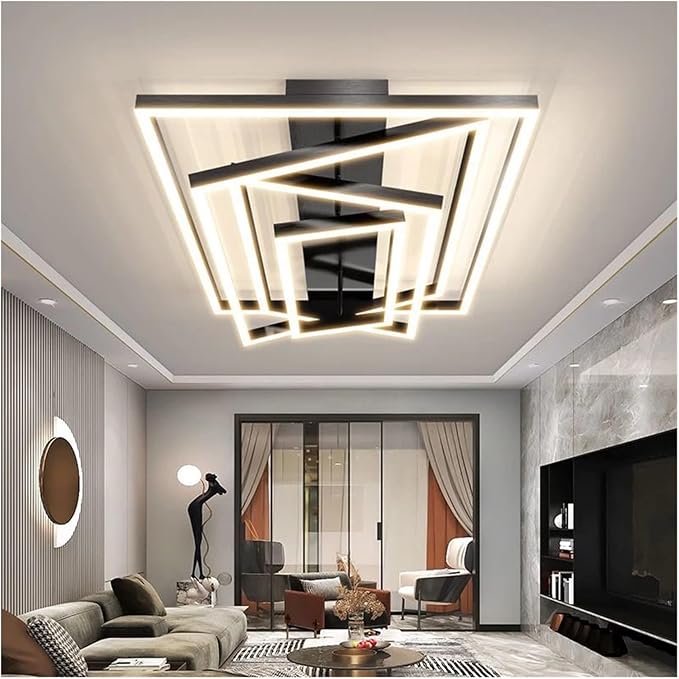 Nordic Home Decoration Salon Bedroom Decor Smart Led Lamp Lights for Room Dimmable Ceiling Light Indoor Lighting Minimalist Design(Neutral Light,Black 4layers)