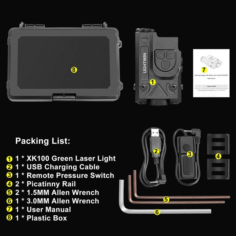 SMSlaser Compact Green Laser Sight + Infrared(IR) Laser Sight with 1200 Lumens Tactical Flashlight, 4-Level Brightness, Strobe Function for Laser and Flashlight, Housed in Hard-Anodized Aluminum Alloy