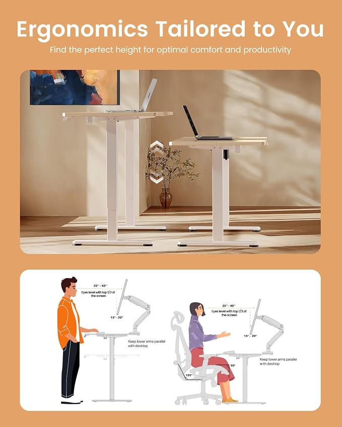 ErGear 48 X 24 Inch Height Adjustable Electric Standing Desk, Natural | Smooth Height Adjustment, 4 Memory Presets, One-Touch Control, Stable Steel Frame, 176 lbs Capacity, Easy Assembly