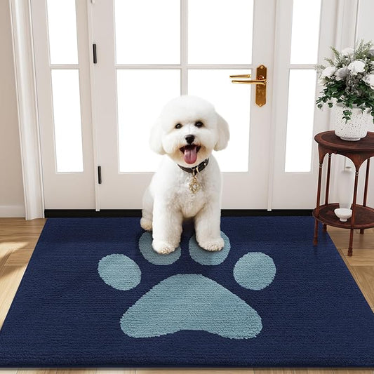 Buganda Dog Door Mat for Muddy Paws, Absorbent Dirt Trapper Non Slip Indoor Doormats, Washable Low-Profile Mat for Mud Dogs, Entryway Carpet for Inside Floor (40x32 Inches, Dark Blue)