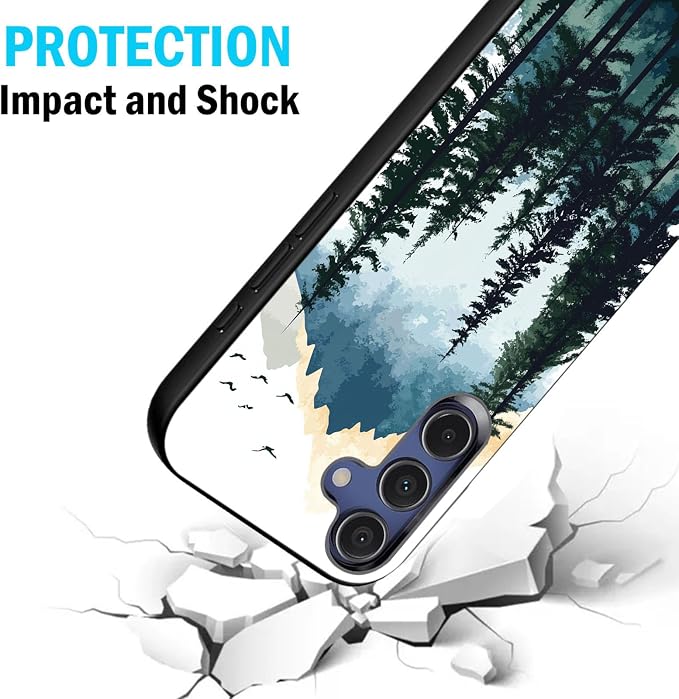 Designed for Galaxy A17 5G Phone Case,Slim Silicone Shockproof Protective Case for Galaxy A17 5G 6.7 inch,Watercolor Forest Mountains