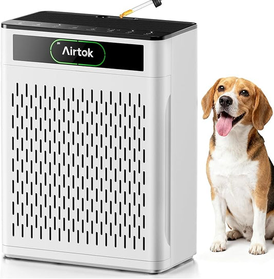 Air Purifiers for Home Large Room Up to 1848sq.ft, Airtok Air purifier for Home Pet, Washable Pre-Filter Air Quality Monitor HEAP Sleep Mode Air Cleaner for Bedroom, Dorm room, Office, AP3001 White
