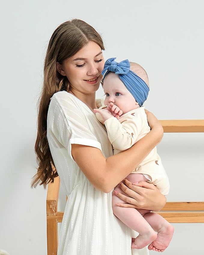 jollybows 12pcs Nylon Headbands for Baby Girls Infant Baby Bows Newborn Hairbands Toddler Hair Bow Elastics Head Wraps