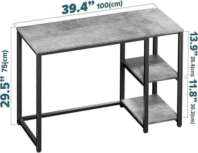 SINPAID Computer Desk 40 inches with 2-Tier Shelves Sturdy Grey Desks with Large Storage Space Modern Gaming Desk Study Writing Laptop Table, Gray