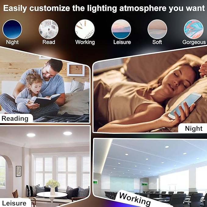 NUNET LED Recessed Ceiling Lighting 4 Inch Smart WiFi Ultra-Thin Recessed Light 2 Pack Change Color Temperature White/Warm/Cold White Dimmable Downlight 10W 800LM High Brightness Work with Alexa