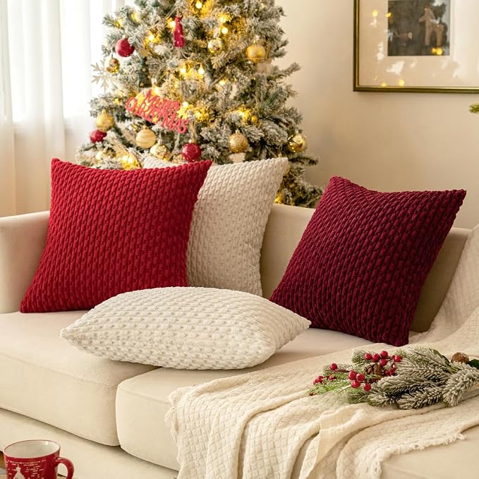 MIULEE Decorative Throw Pillow Covers 18x18 Cream White Textured Corduroy | Pack of 2 Striped Pillow Covers Modern Farmhouse Home Decor for Couch Bed Sofa Living Room
