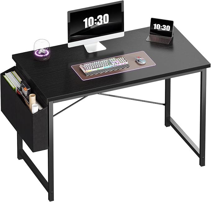 OLIXIS Computer Desk, 44 Inch Gaming Desks for Home Office Small Spaces | Writing Study Craft Work Table, Computer Workstation for Bedroom with Storage Bag, Black