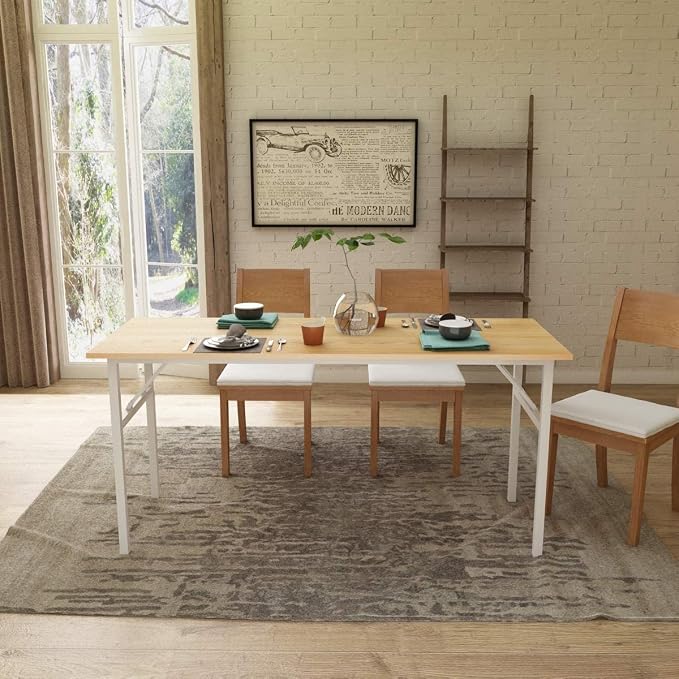 Need Home Office Desk - 62 Inches Large Computer Desk Sturdy Black Table Foldable Desk Gaming Computer Table No Assembly Required Teak&White AC5BW(157.5 * 60) | White Frame Writing Gaming Work Table/Foldable Home Office Desk/Sewing Table, No Assembly R...
