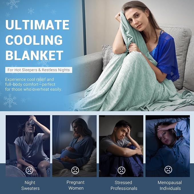 Elegear Arc-Chill 3.0 Cooling Blanket for Hot Sleepers, Twin Size, Green | Q-Max>0.5 Cooling Fabric, Absorbs Heat to Keep Body Cool, Breathable Summer Blankets for Night Sweats & Menopause, 59"x79"