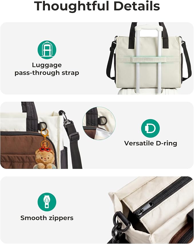 BAGSMART Small Tote Bag for Women, 13'' Laptop Canvas Work Bag with Zipper | 30oz/40oz Tumble & 11 Pockets Travel Tote, Teachers/Nurses, Lightweight Canvas or Water-Resistant Puffer Taslon Crossbody Bag