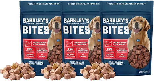 Barkley’s Bag Beef Bites, Freeze Dried Dog Treats & Food Topper, Made w/Beef, Barley, and Quinoa, Small Bite-Sized Pieces for Training Rewards, for All Dog Breeds, Ages & Sizes, 4 Oz Bag (3 Pack)