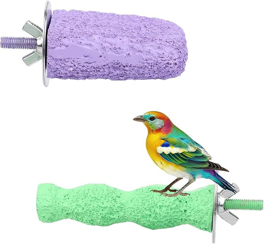 2pcs Anti-Slip Bird Beak Grinding Stones, Washable Resin Bird Beak Trimmer & Nail Filing Stand Platform Cage Accessories for Parrots Budgies Cockatiels Parakeets