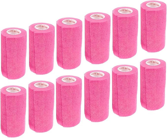 3 Inch Vet Wrap Tape Bulk (Neon Pink) (Pack of 12) Self Adhesive Adherent Adhering Flex Bandage Grip Roll for Dog Cat Pet Horse