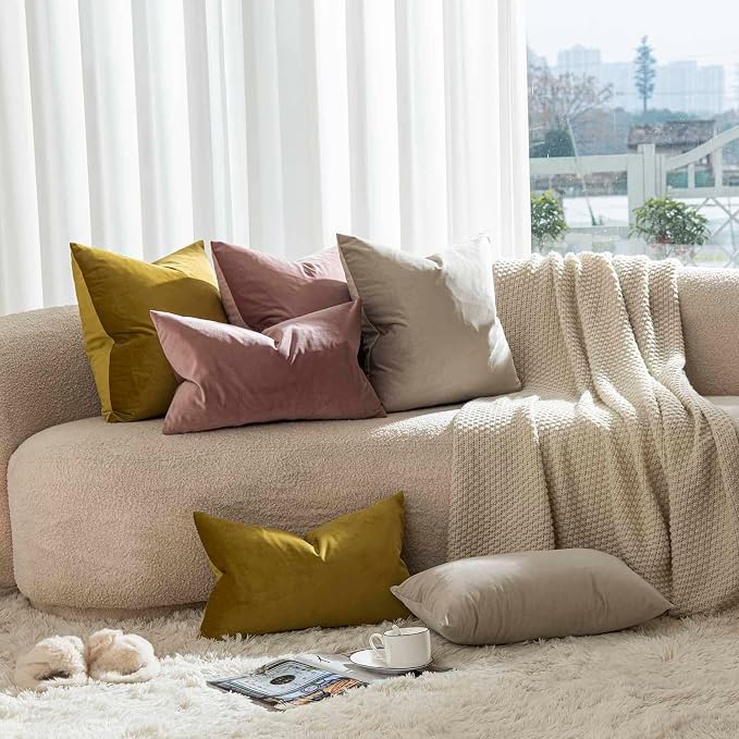 Throw Pillow Covers Set of 2 for Couch Bed Velvet Cushion Cover 14x14,Cloud | Decorative Pillow Covers with Invisible Zipper for Sofa Living Room Bedroom Home Decor Modern