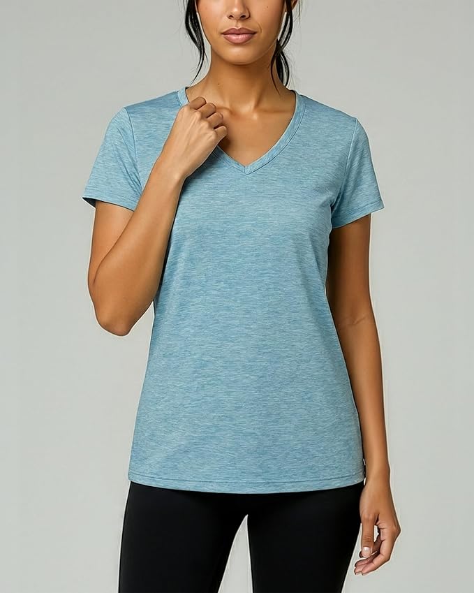 5 Pack Women's Dry Fit V Neck Workout Tops T Shirts Athletic Gym Yoga Tees | Available In Plus Size, Cooling Moisture-Wicking, Short Sleeve, Quick-Dry, Fitness, Stretch, Exercise, Running, Hiking