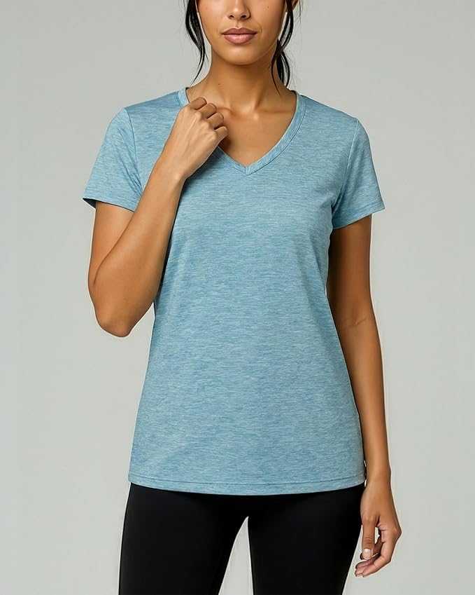 5 Pack Women's Dry Fit V Neck Workout Tops T Shirts Athletic Gym Yoga Tees | Available In Plus Size, Cooling Moisture-Wicking, Short Sleeve, Quick-Dry, Fitness, Stretch, Exercise, Running, Hiking
