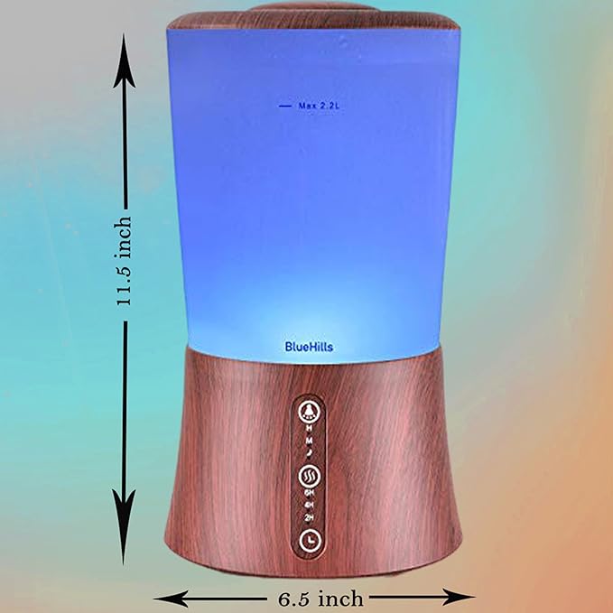 BlueHills Large 2000 ML XL Essential Oil Diffuser Aroma Humidifier 2 Liter Capacity for Big Living Room Home Baby Long Run XL Huge Coverage Area High Mist Timer Large Diffuser Dark Wood Grain 2L S3